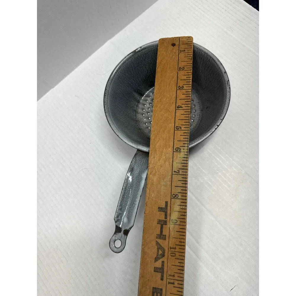 Vintage Gray‎ Enamelware Strainer With Handle